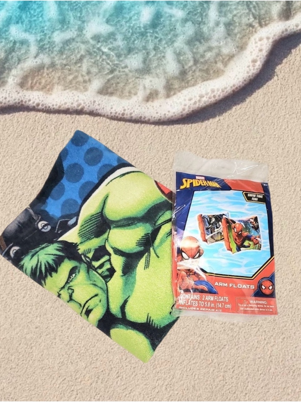 Marvel Kids Hulk/ Iron Man/ Captain America Beach Towel w/ Spider-Man Arm Floats